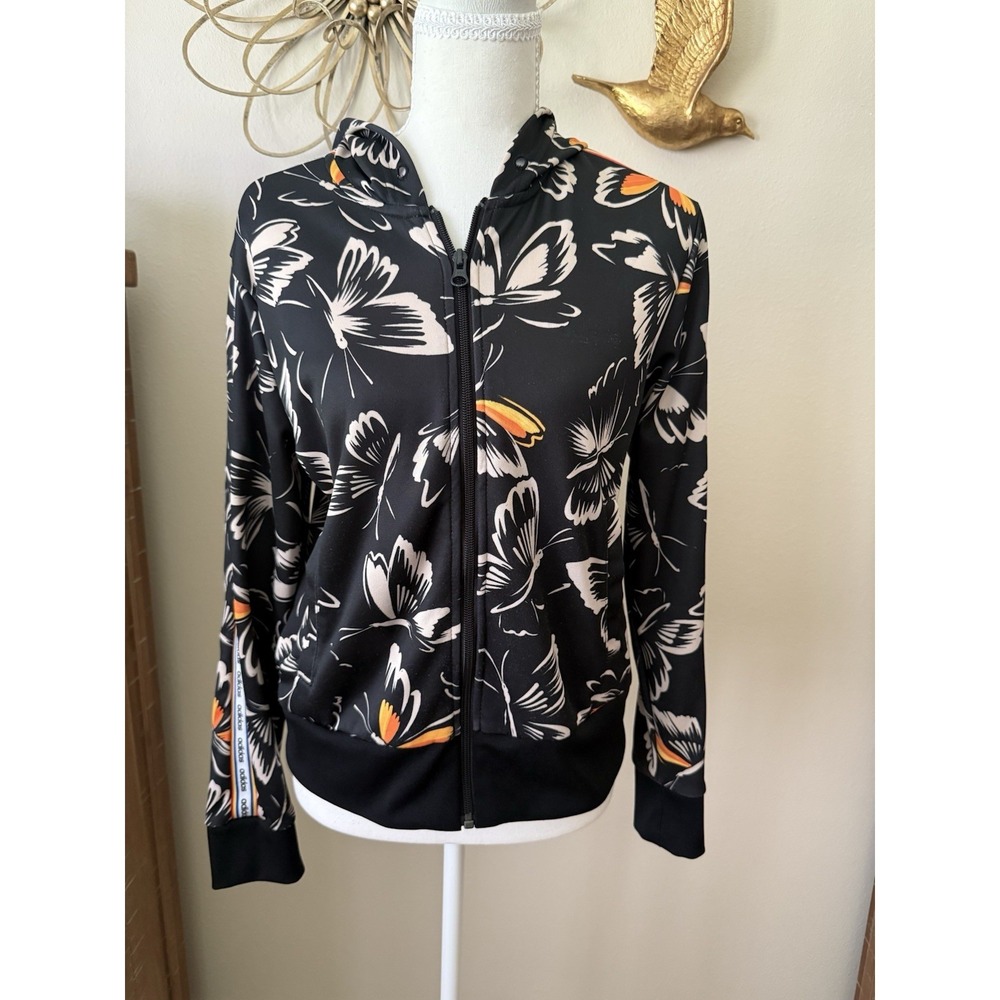 Adidas x Farm Rio Print HT Track Jacket Black Butterfly Hoodie Womans Size Small